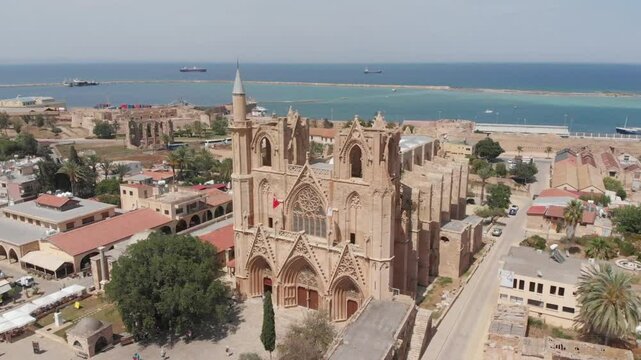 Aerial view of lala mustafa pasha mosque in famagusta, cyprus