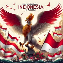 Indonesia Independence Day 17 August background with Garuda and Flag National Vector Illustration 2025