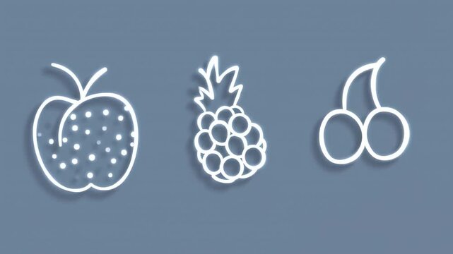 Animated Fruits Pattern Design: Peach, Pineapple and Cherry Icon Animation Seamless loop
