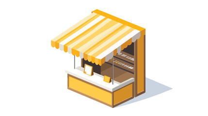 Isometric Market Stall with Yellow and White Stripes