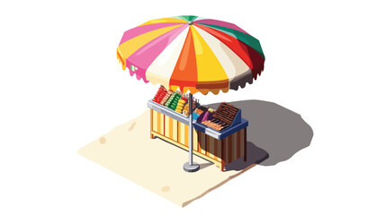 Isometric Market Stall with Beach Umbrella Display