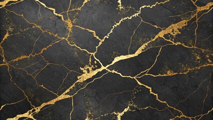Luxurious Black Marble with Gold Cracks (Kintsugi Style)