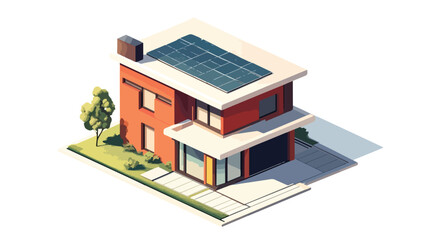 Isometric Modern Home with Solar Panels - Eco-Friendly Architecture Design