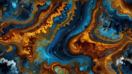 Pietersite Abstract Slice Texture Golden Brown and Stormy Blue Fluid Design
