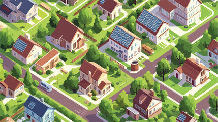 Isometric Solar Powered Rural Neighborhood Scene