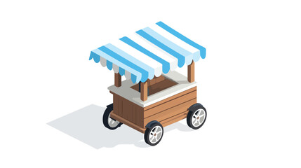 Isometric Street Cart with Blue and White Stripes