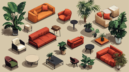 Modern Isometric Furniture Collection for Interior Design Projects