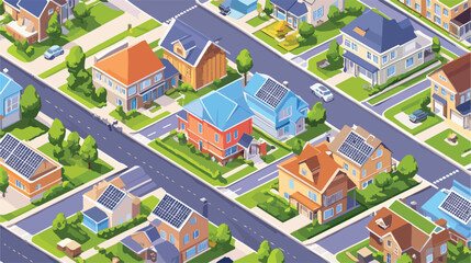 Isometric Street View with Houses and Solar Panels