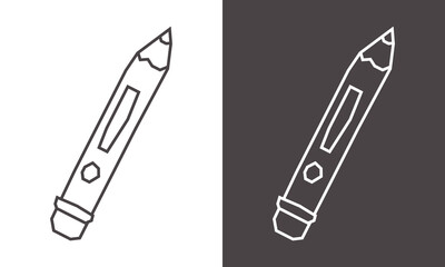 Pencil Icon in Black Line Art and White Line Art Cutout Style