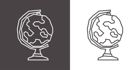 Globe Icon in Black Line Art and White Line Art Cutout Style