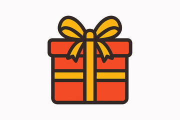 An illustration of a red gift box with a yellow bow and ribbon on a white background design art