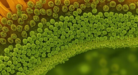 Microscopic marvel unveils nature's artistry in clustered cellular structures and vibrant textures