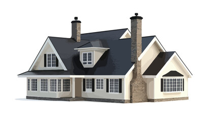 Isometric Suburban Home with Black Gable Roof