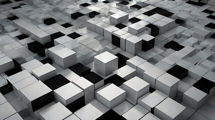 Abstract geometric pattern of interlocking white and black cubes.