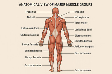 Anatomical view of back muscle groups - Illustration