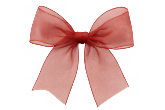Sheer red decorative bow floating against transparent backdrop, lending delicate ornamental accent to graphic layouts