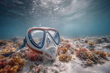 Coral sandbeach mask near colorful reef