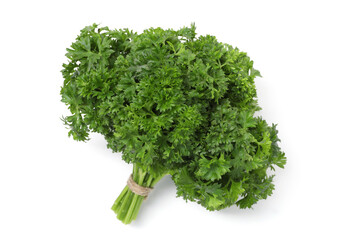 Fototapeta premium Bunch of fresh parsley isolated on white, top view