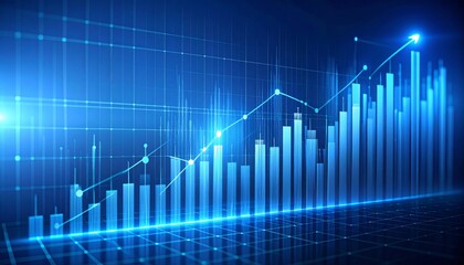 Digital 3D Stock Market Analysis with Growth Charts and Financial Investment Data.