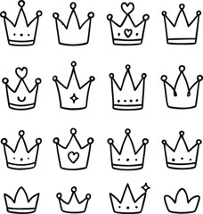 Hand Drawn Crown Doodles Vector Set