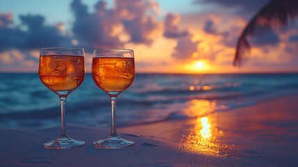 Sunset cocktails on beach