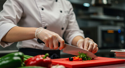 Obraz premium chef cutting vegetables in kitchen