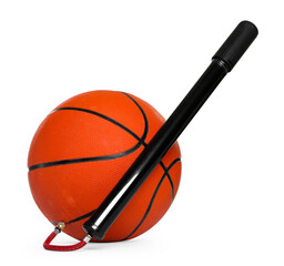 Basketball ball and manual air pump isolated on white