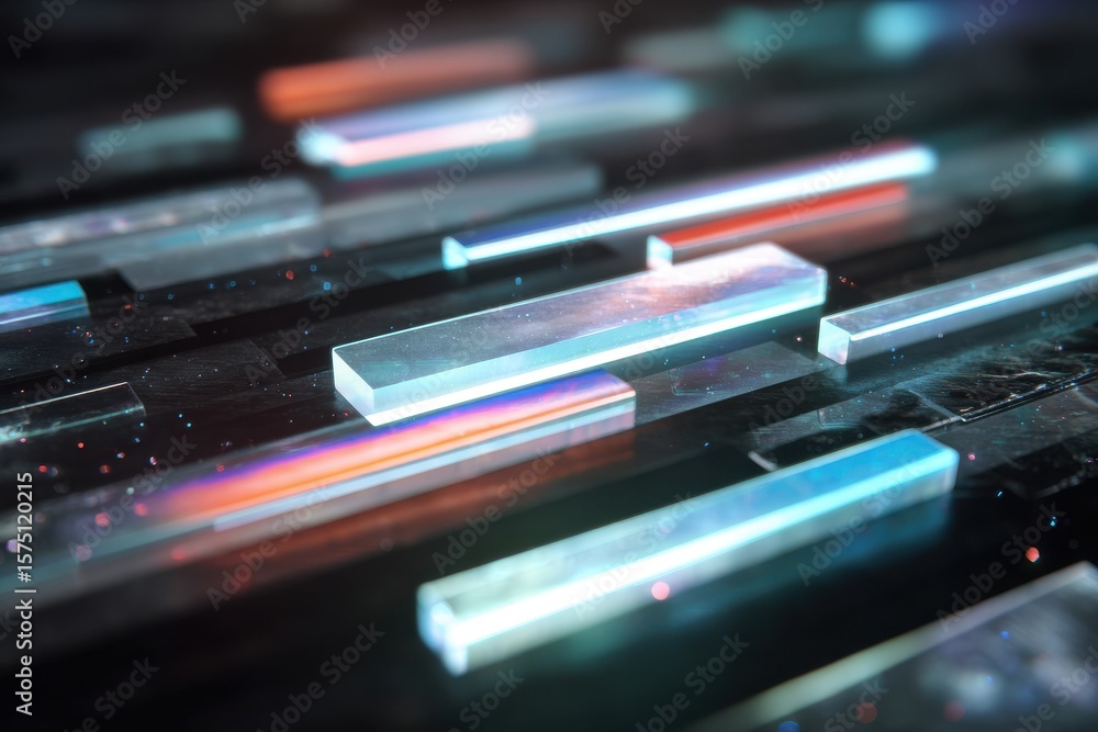 Aufkleber abstract arrangement of rectangular shapes with iridescent reflections on a dark surface