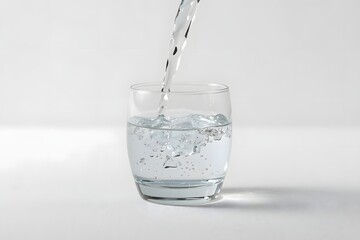Glass of Water. Water being poured into a glass. Isolated against a white background.