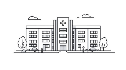 Modern Black and White Hospital Building Vector Illustration