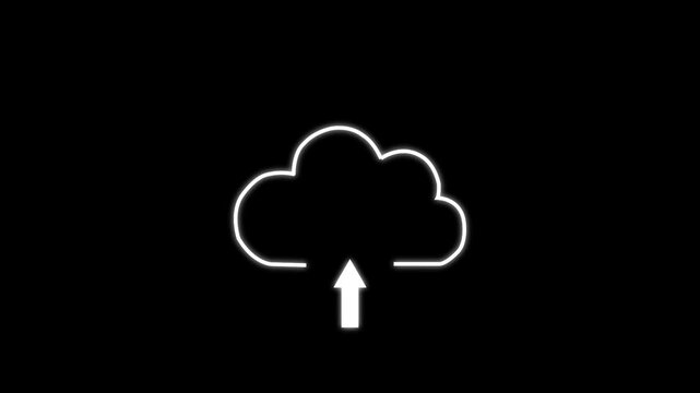 Cloud Data Transfer Icon. cloud uploading icon.Blue computing glowing neon , icon animation on black background