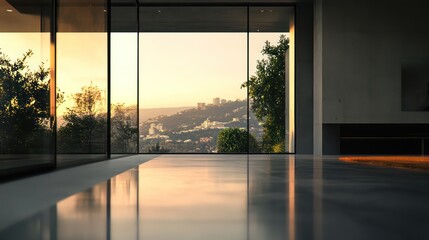 Modern hillside villa with frameless glass, 90° cornerless design, and panoramic city views.