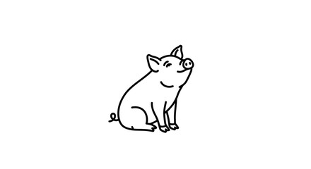 Fototapeta premium Illustration of a simple line drawing of a pig sitting upright