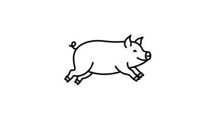 Obraz premium A simple line drawing of a pig running with a curly tail and smile