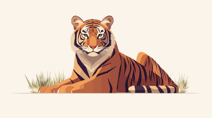 Majestic Bengal Tiger Flat Vector Illustration