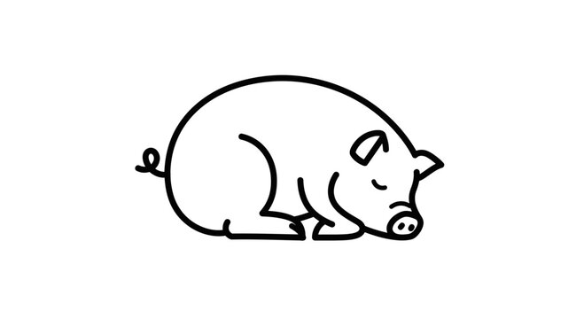 A simple line drawing of a sleeping pig with a curly tail outline