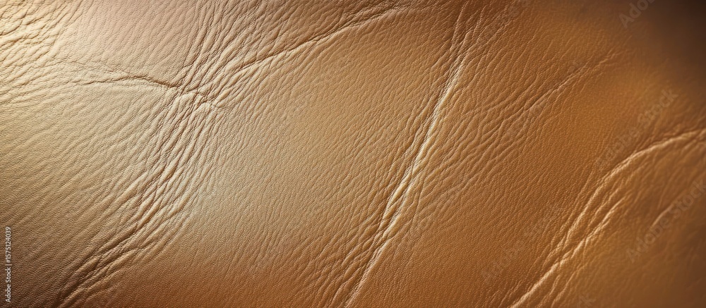 Poster close-up view of brown textured leather with natural creases and grain pattern creating a warm and o