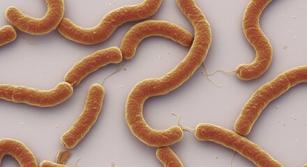 Fototapeta premium Detailed microscopic view of vibrio cholerae bacteria with flagella structures