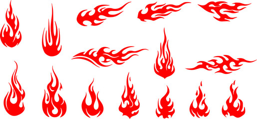 Silhouette Fire flames. Old school tattoo neo-tribal style or silhouette flame for cars. set vector icons. Fire sign. Fire flame icon isolated on white background. Vector illustration