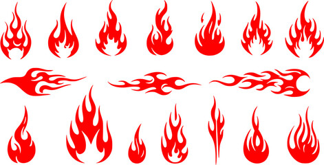 Fototapeta na wymiar Silhouette Fire flames. Old school tattoo neo-tribal style or silhouette flame for cars. set vector icons. Fire sign. Fire flame icon isolated on white background. Vector illustration