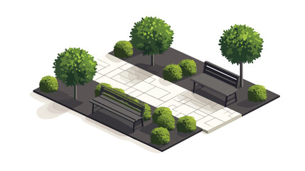 Isometric City Park Landscape Design Concept with Modern Architecture Elements