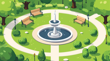 Isometric City Park Landscape Design Concept with Modern Buildings and Green Spaces