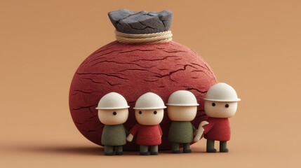Cartoon depiction of a voracious money-bag crushing tiny worker figures - digital toil control money