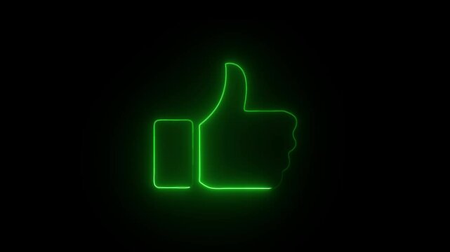 thump up icon animation. Glowing neon thumb up like icon video on black background. animated like button.Glowing neon line hand thumb up animation. Like icon animation. Neon outline like icon.4k