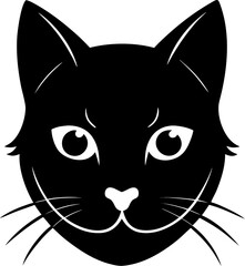 Solid silhouette of a cat face with whiskers with white background.