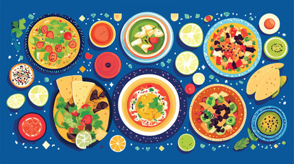 Colorful Mexican Food Design Flat Vector Illustration