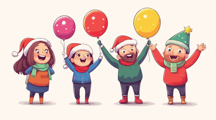 Fototapeta premium Festive Joyful Men and Women Celebrating with Christmas Balloons