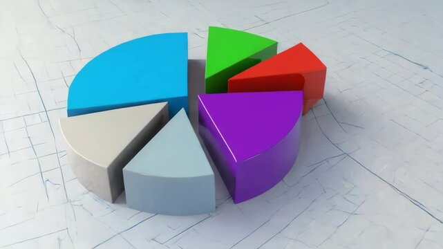 3D pie chart rotating slowly and one segment slightly popping in and out animation.ai  