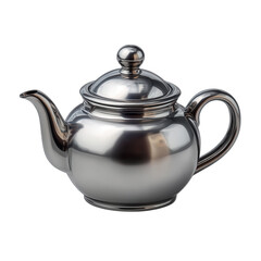 Fototapeta premium A shiny silver metal teapot is isolated on transparent background, ready for brewing a warm and comforting cup of tea