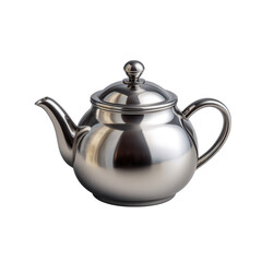Sleek silver teapot with a minimalist design, isolated on transparent background, highlighting its smooth surface and simple, elegant form